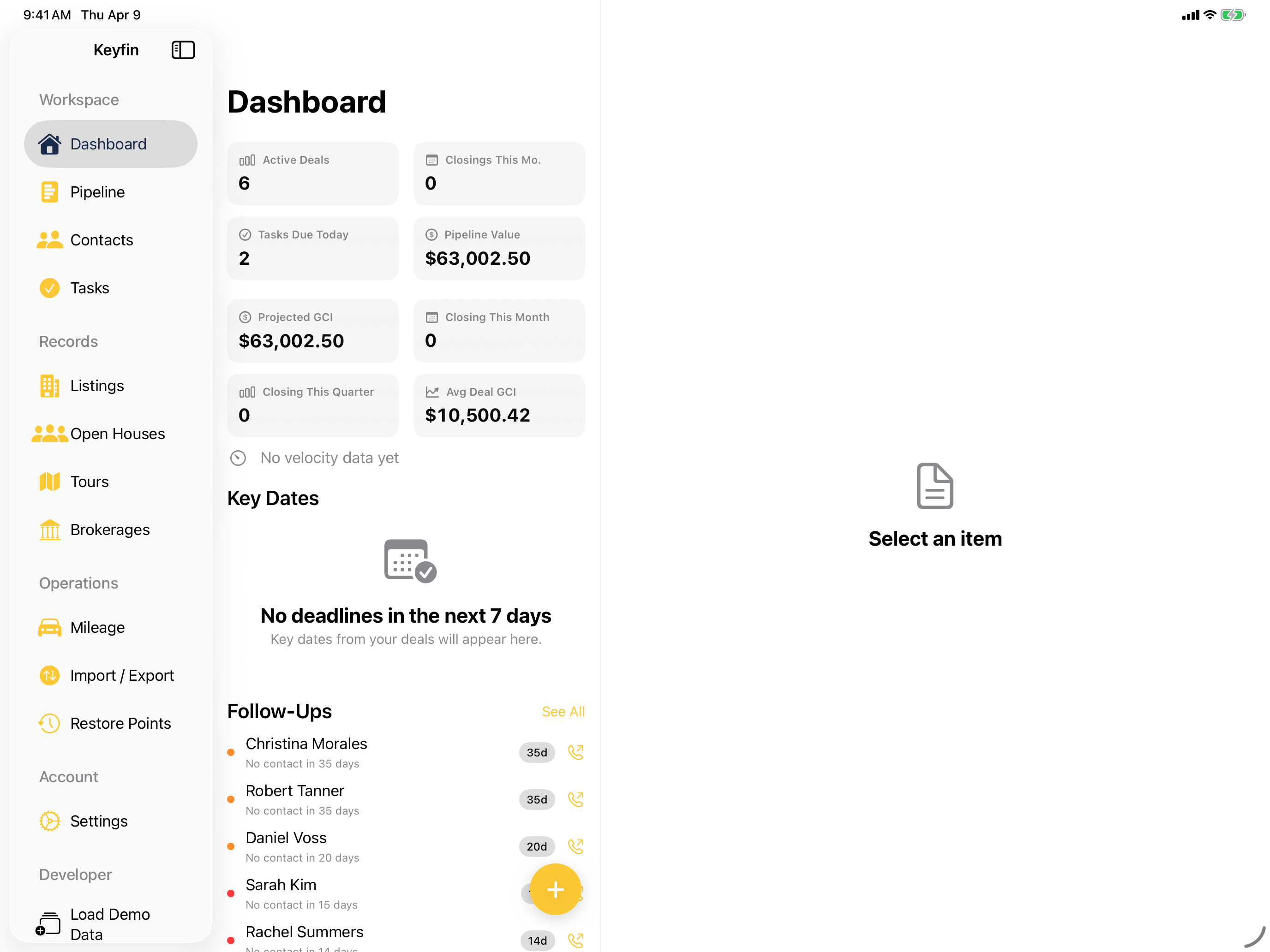 Keyfin iPad dashboard with expanded view