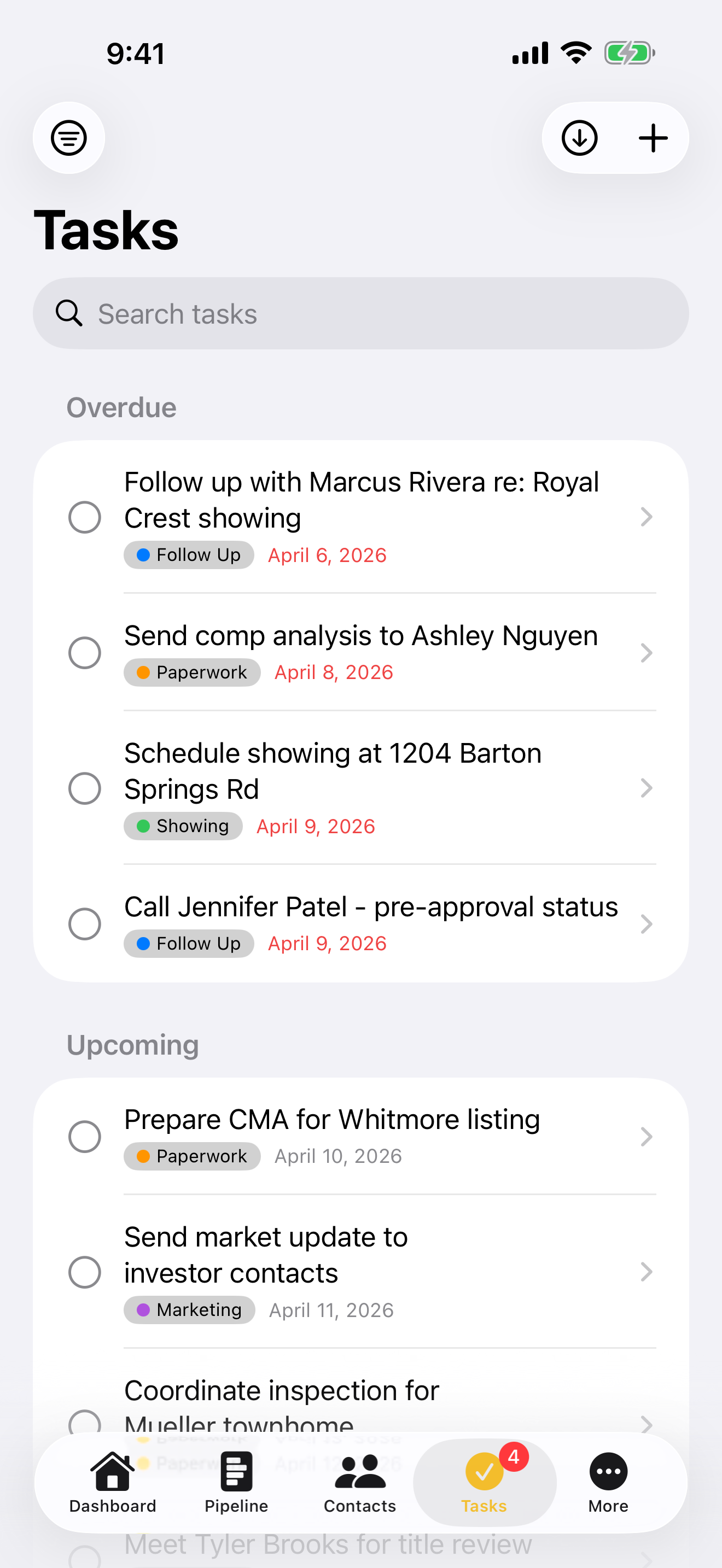 Task management for real estate workflows